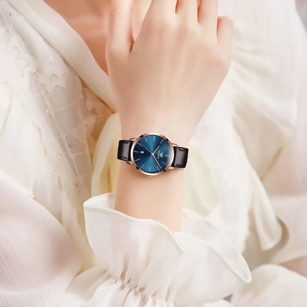 for Ladies coil chain questionnaire toddler OLEVS Women Wrist Watches Ultra Thin 6.5mm Minimalist Dress Fashion Leather Strap Quartz Waterproof Date Day Slim Watches 