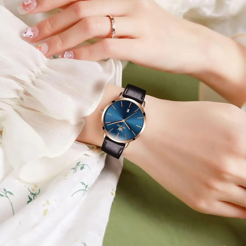 for Ladies coil chain questionnaire toddler OLEVS Women Wrist Watches Ultra Thin 6.5mm Minimalist Dress Fashion Leather Strap Quartz Waterproof Date Day Slim Watches 