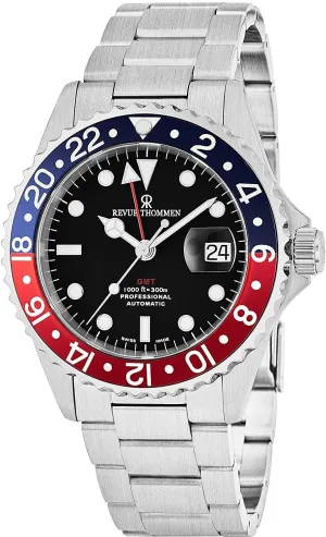 for Men 17572.2135 GMT Professional Men's Stainless Steel Automatic Watch - Swiss Made 42mm Analog Black Face immunity 2nd Time Zone GMT Watch 