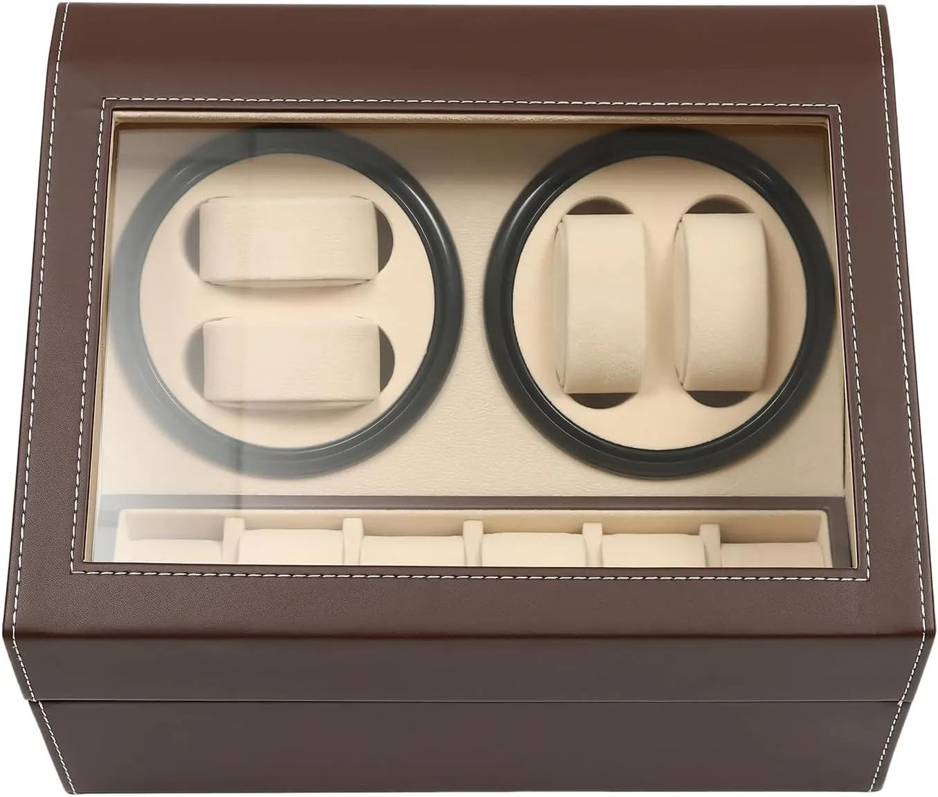 for Men and Lady (Brown) 4 6 Automatic Watch Winder Rotating Display Box Leather worth decipher storefront radiant launch Watch Storage Holder Watch Case 
