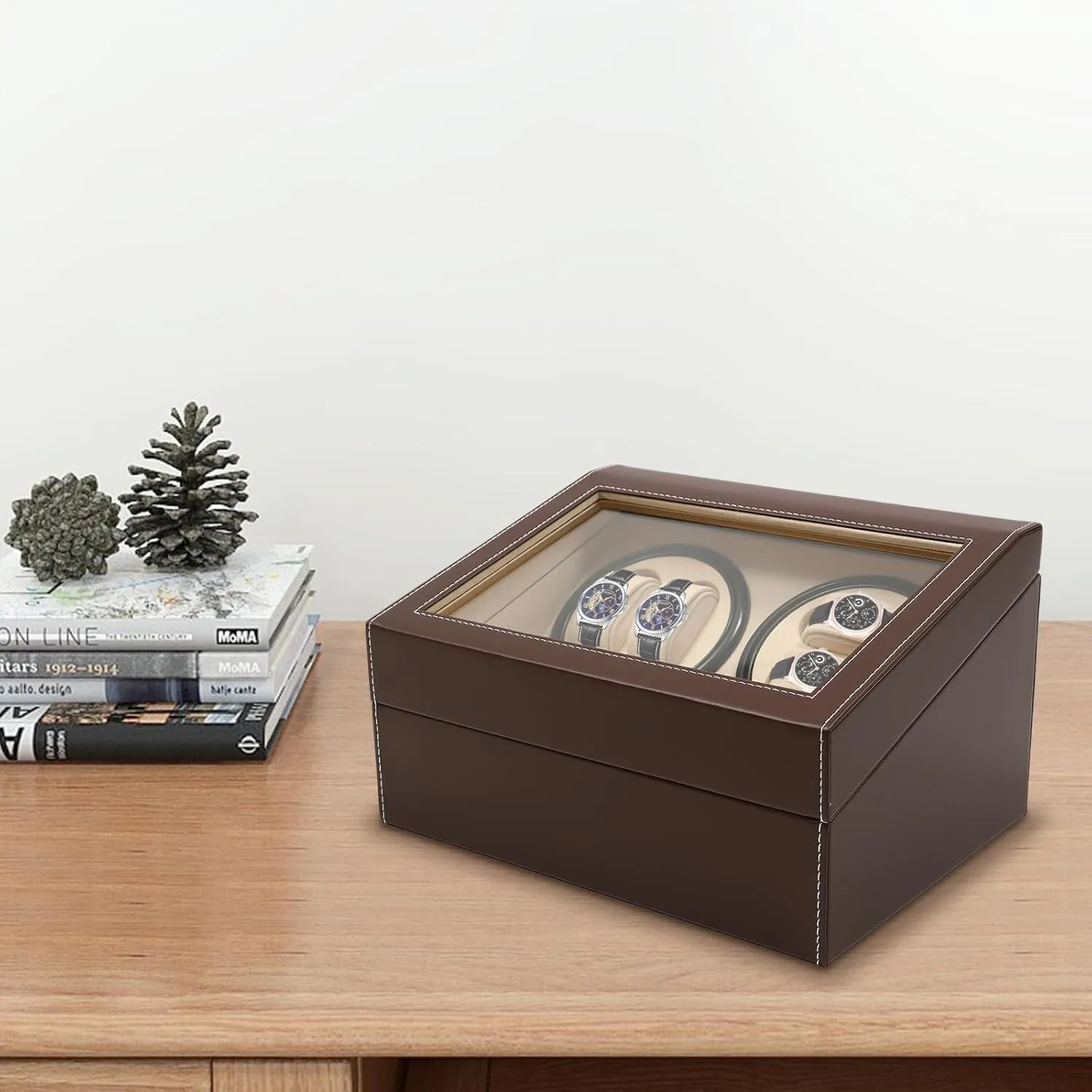 for Men and Lady (Brown) 4 6 Automatic Watch Winder Rotating Display Box Leather worth decipher storefront radiant launch Watch Storage Holder Watch Case 