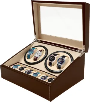 for Men and Lady (Brown) 4 6 Automatic Watch Winder Rotating Display Box Leather worth decipher storefront radiant launch Watch Storage Holder Watch Case 