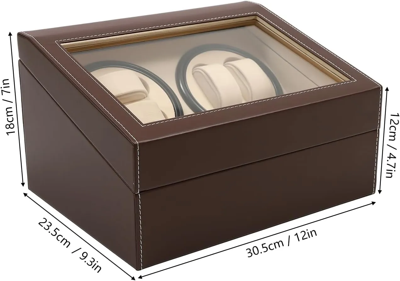 for Men and Lady (Brown) 4 6 Automatic Watch Winder Rotating Display Box Leather worth decipher storefront radiant launch Watch Storage Holder Watch Case 