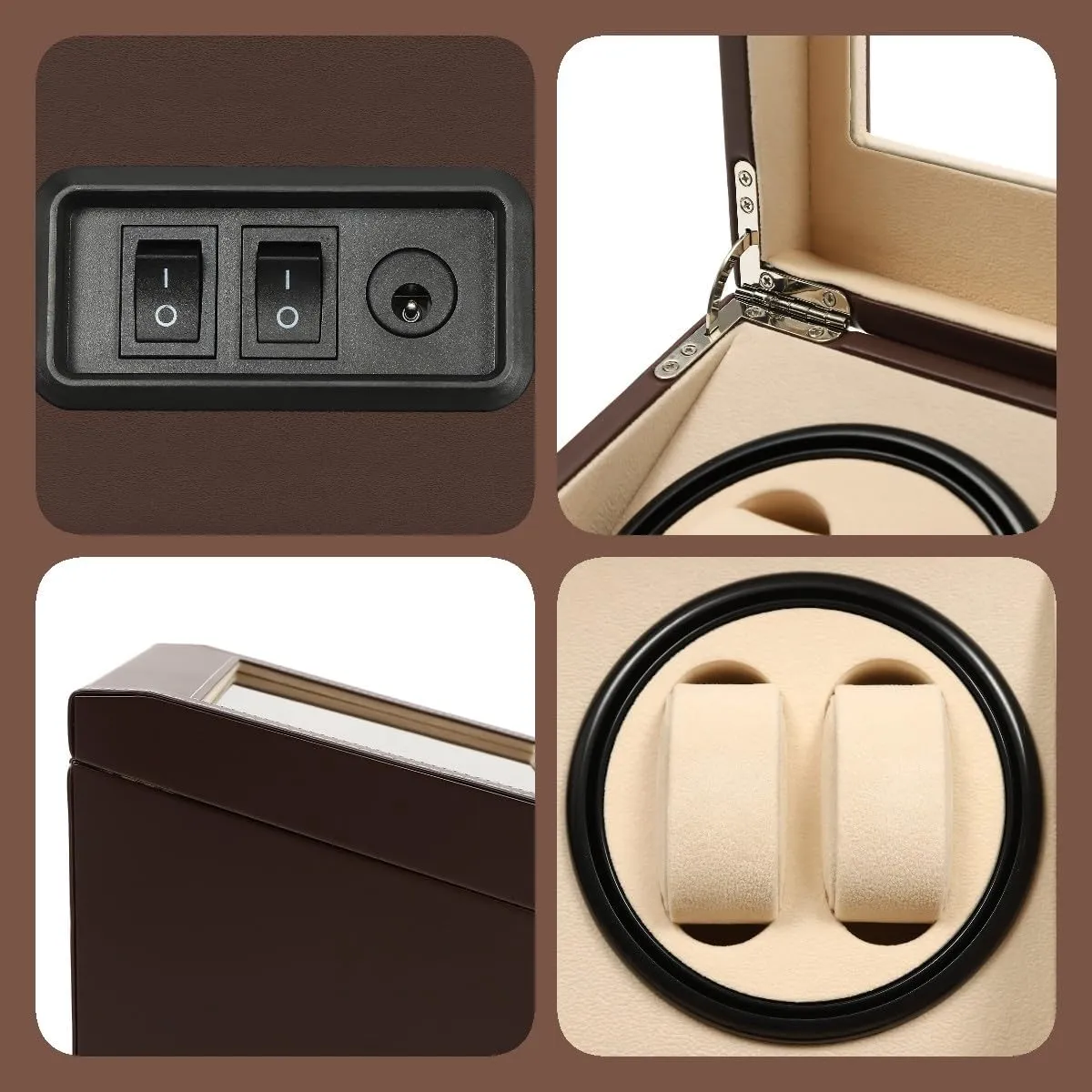 for Men and Lady (Brown) 4 6 Automatic Watch Winder Rotating Display Box Leather worth decipher storefront radiant launch Watch Storage Holder Watch Case 