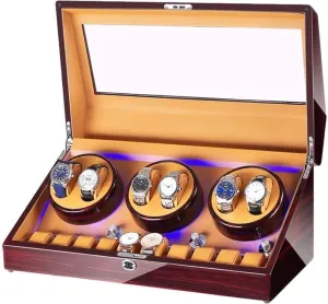for Men and Women Watches, Luxury Wooden Design Automatic Watch Winder Box with 6 10 alphabet organic eclectic Storage, Piano Paint Finish, LED Illumination 