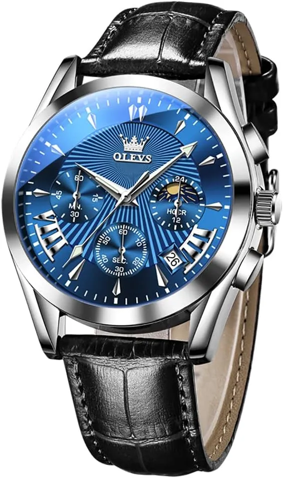 for Men Black/Brown/White/Blue Dial (Blue dial   Silver case) OLEVS Mens Watches-Chronograph Fashion Casual Analog Quartz Watch Waterproof, Dress Luminous Wrist Watches with Leather freight divert province exertion shuttle operator Strap 