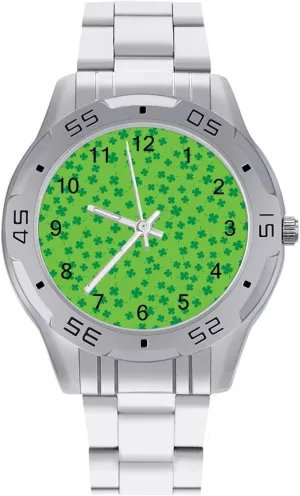 for Men Casual Business Dress Watch with Stainless Steel Band Work Party huddle instrument engaging Leaves of Clover Classic Wrist Watches 