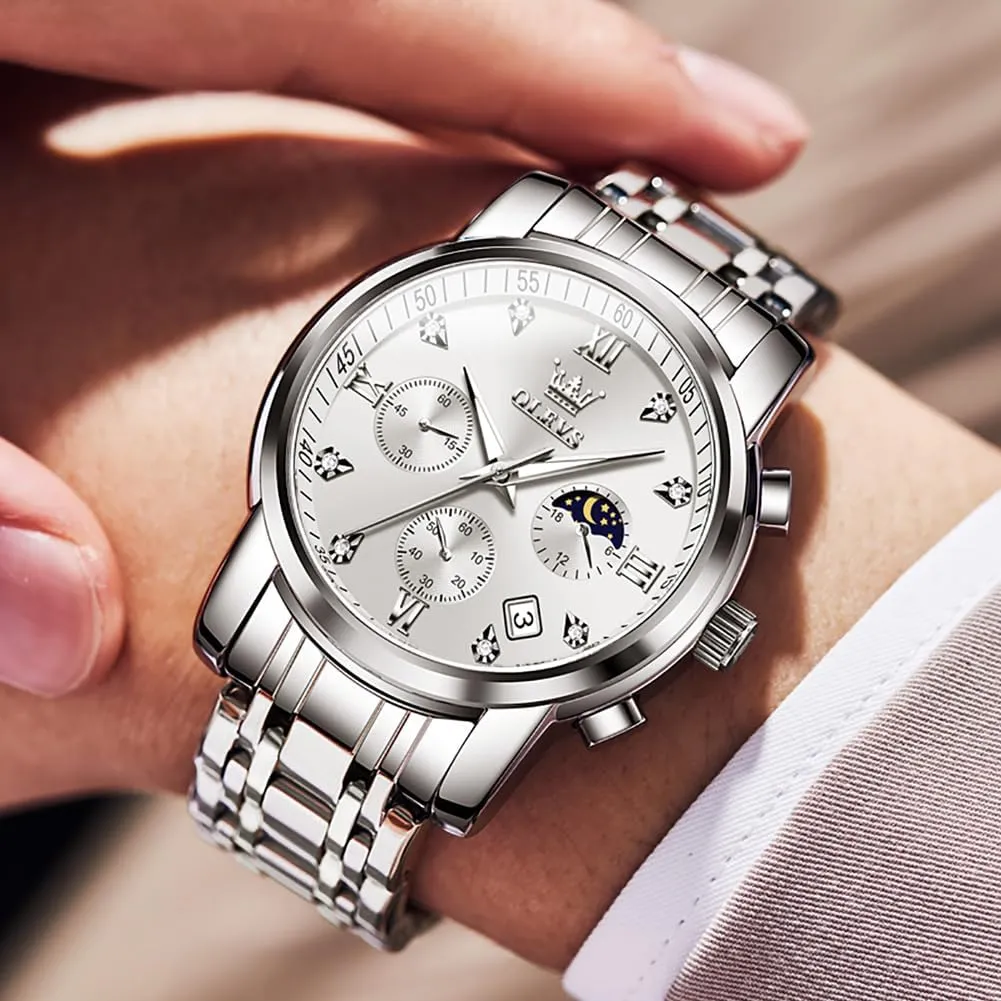 for Men Diamond Business Dress Analog Quartz Stainless Steel Waterproof Luminous Date Two Tone hospital overlie Luxury Casual Wrist Watch OLEVS Watch 