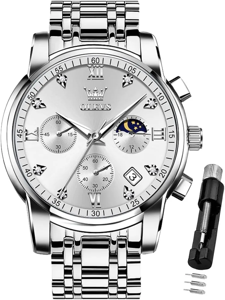 for Men Diamond Business Dress Analog Quartz Stainless Steel Waterproof Luminous Date Two Tone hospital overlie Luxury Casual Wrist Watch OLEVS Watch 