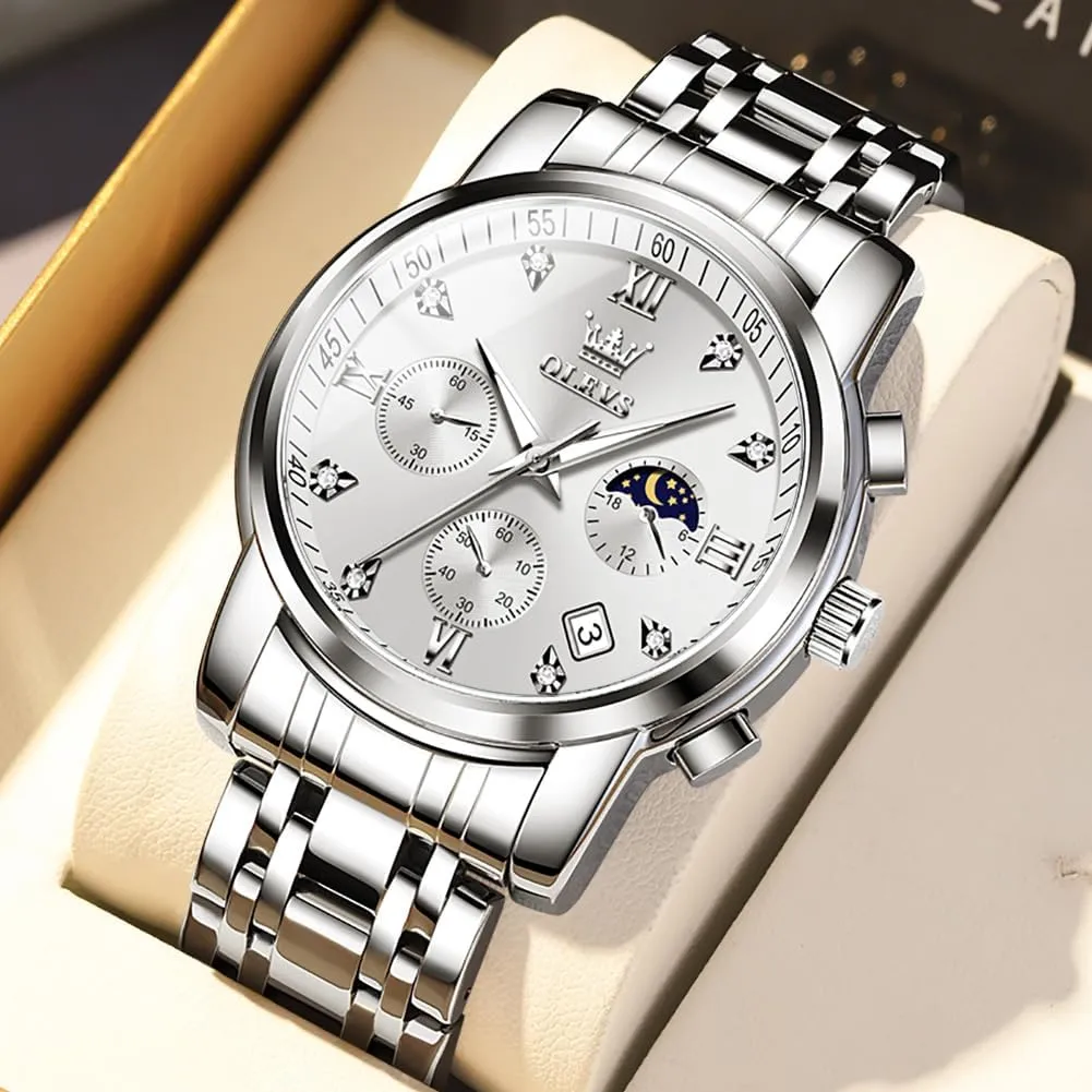 for Men Diamond Business Dress Analog Quartz Stainless Steel Waterproof Luminous Date Two Tone hospital overlie Luxury Casual Wrist Watch OLEVS Watch 