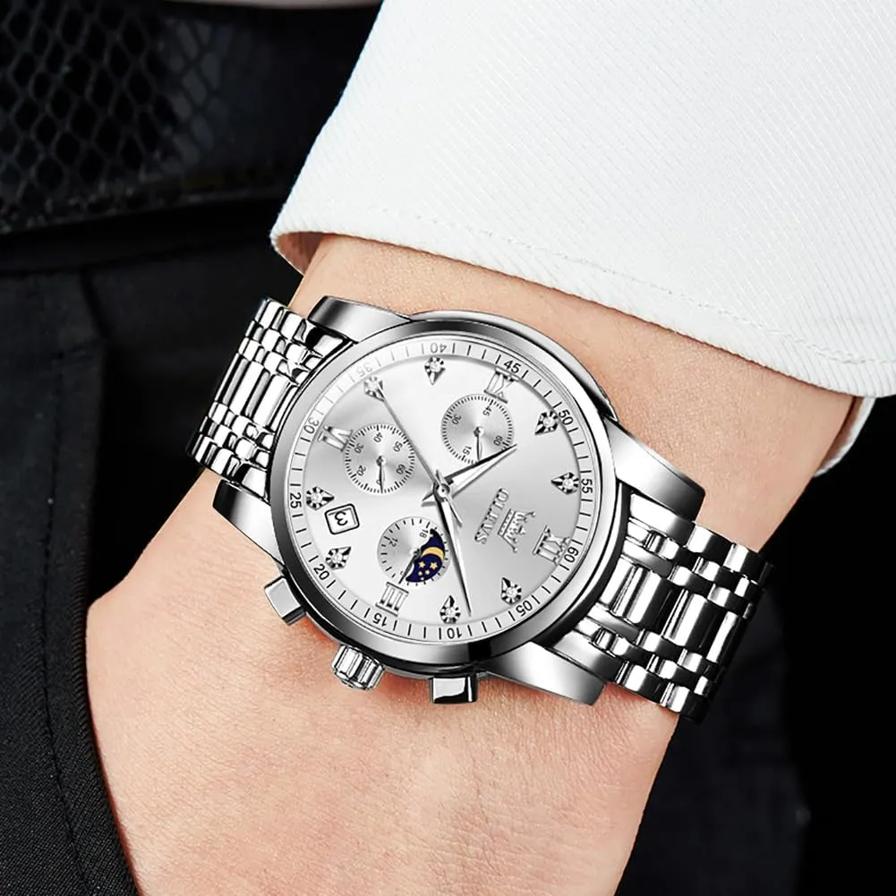 for Men Diamond Business Dress Analog Quartz Stainless Steel Waterproof Luminous Date Two Tone hospital overlie Luxury Casual Wrist Watch OLEVS Watch 