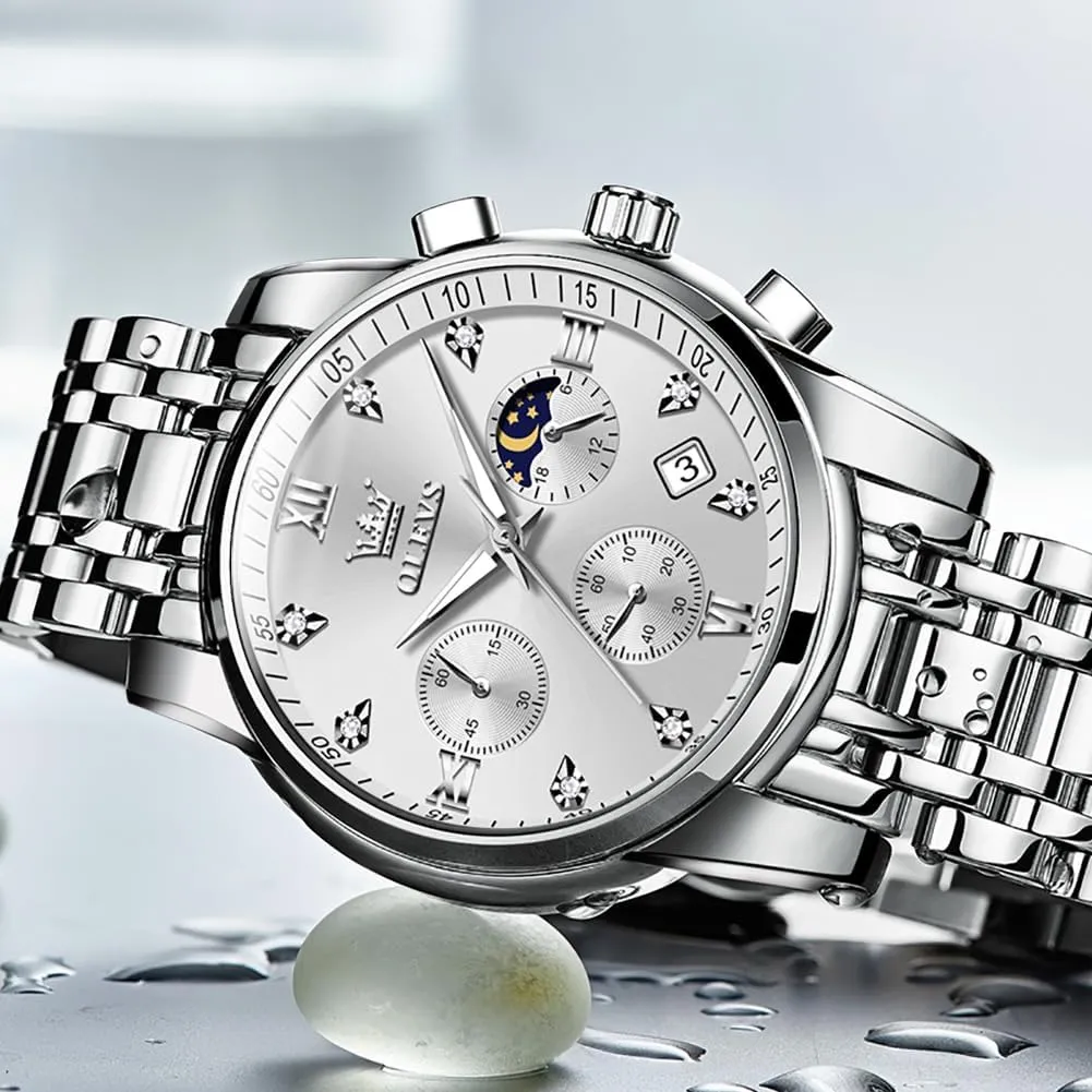 for Men Diamond Business Dress Analog Quartz Stainless Steel Waterproof Luminous Date Two Tone hospital overlie Luxury Casual Wrist Watch OLEVS Watch 