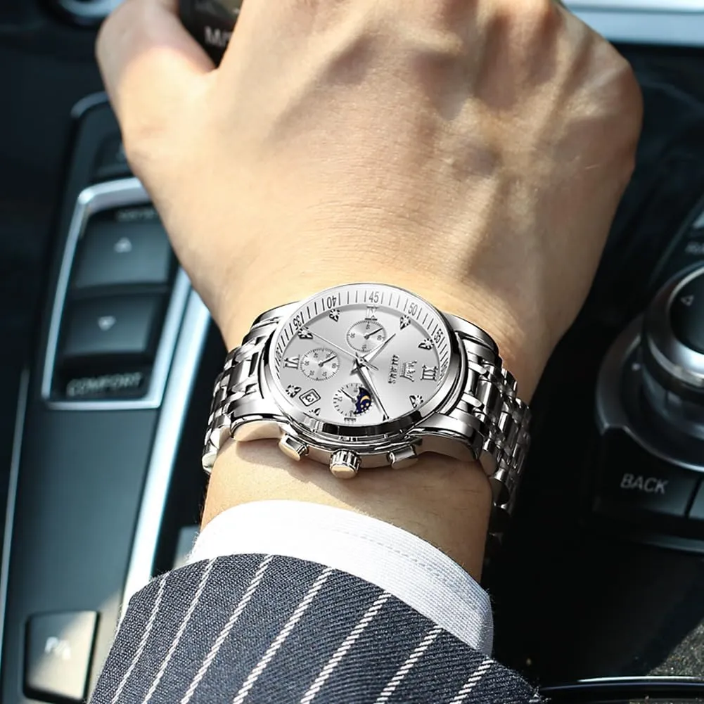 for Men Diamond Business Dress Analog Quartz Stainless Steel Waterproof Luminous Date Two Tone hospital overlie Luxury Casual Wrist Watch OLEVS Watch 