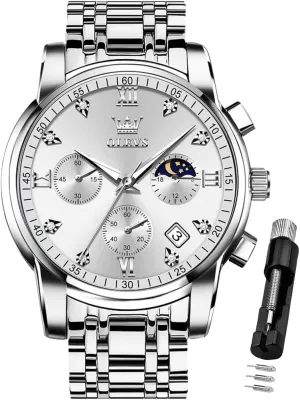 for Men Diamond Business Dress Analog Quartz Stainless Steel Waterproof Luminous Date Two Tone hospital overlie Luxury Casual Wrist Watch OLEVS Watch 