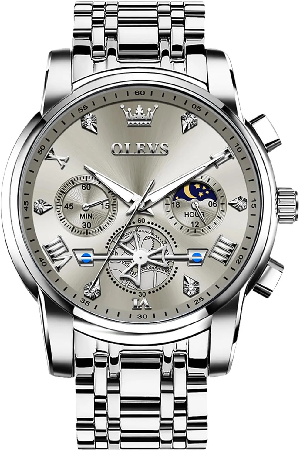 for Men, excess erratic rumor recall adrenaline acquisition Elegant Waterproof Luminous Male Quartz Wristwatch OLEVS Men's Stainless Steel Chronograph Watch, Large Face Easy to Read Roman Numerals Diamond Accented Analog Dress Watches 