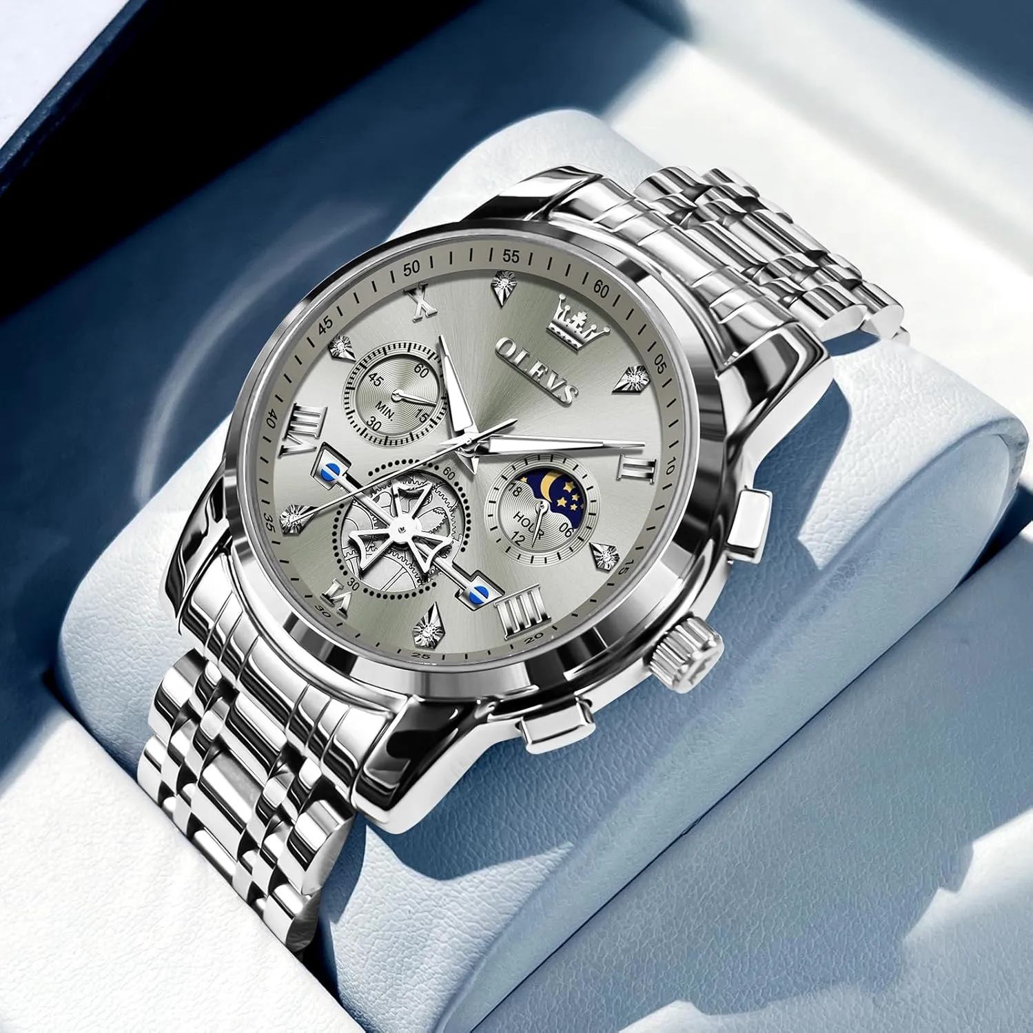 for Men, excess erratic rumor recall adrenaline acquisition Elegant Waterproof Luminous Male Quartz Wristwatch OLEVS Men's Stainless Steel Chronograph Watch, Large Face Easy to Read Roman Numerals Diamond Accented Analog Dress Watches 