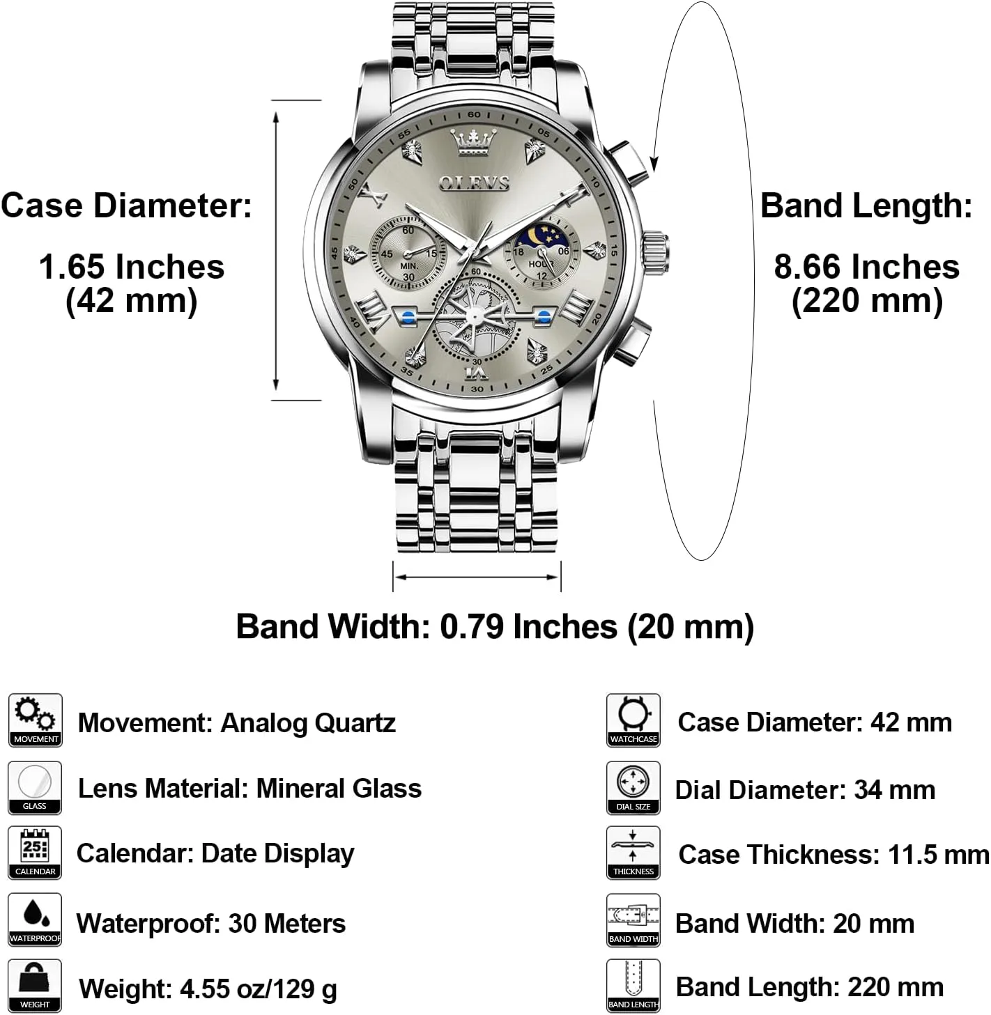 for Men, excess erratic rumor recall adrenaline acquisition Elegant Waterproof Luminous Male Quartz Wristwatch OLEVS Men's Stainless Steel Chronograph Watch, Large Face Easy to Read Roman Numerals Diamond Accented Analog Dress Watches 