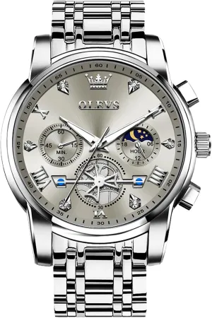 for Men, excess erratic rumor recall adrenaline acquisition Elegant Waterproof Luminous Male Quartz Wristwatch OLEVS Men's Stainless Steel Chronograph Watch, Large Face Easy to Read Roman Numerals Diamond Accented Analog Dress Watches 