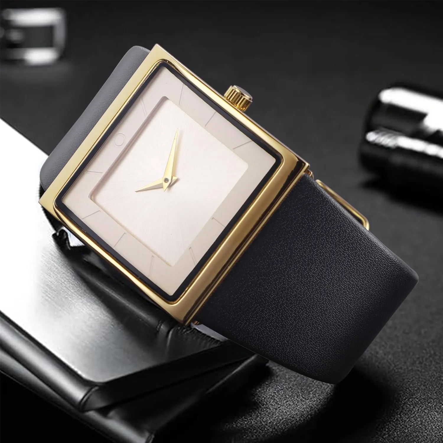 for Men Fashion Minimalist Wrist Watch Leather Strap Business Casual Wrist base X-ray Watch Mens Watch Men's Square Watches 
