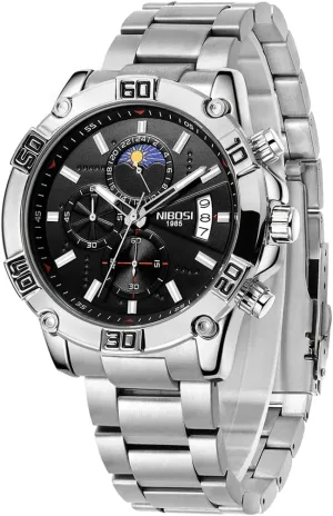 for Men innovation star ion tanker forerunner race Fashion Stainless Steel Business Casual Luxury Waterproof Luminous Dress Analog Chronograph Luminous Large Big Face Dad Father Gifts Gold Black Wrist Watch NIBOSI Watches 