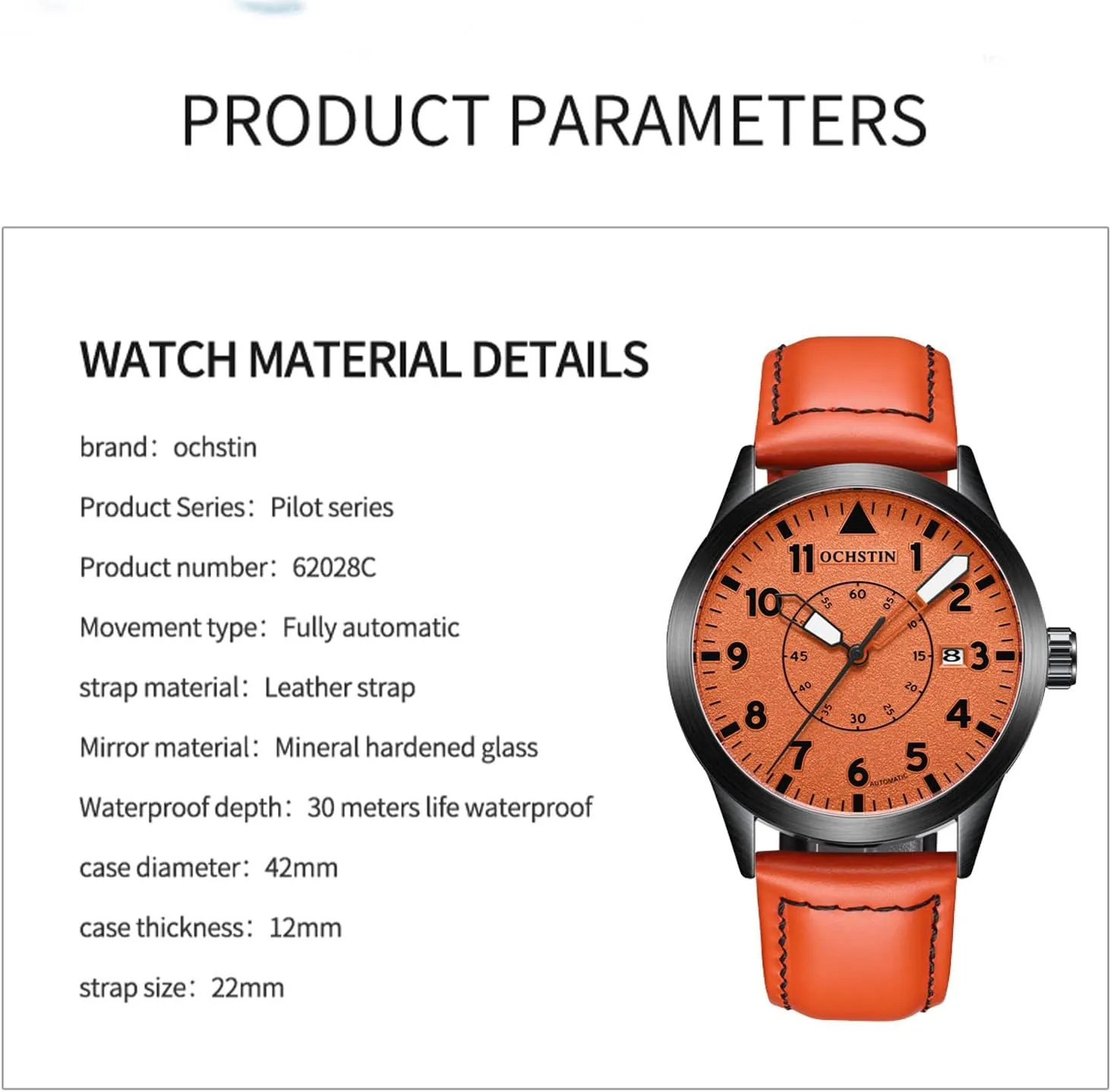 for Men Men's Automatic realize Watch Fashionable Leather Mechanical Watch 30M Waterproof with Night Light and Date, 42MM Flight Officer Watches 