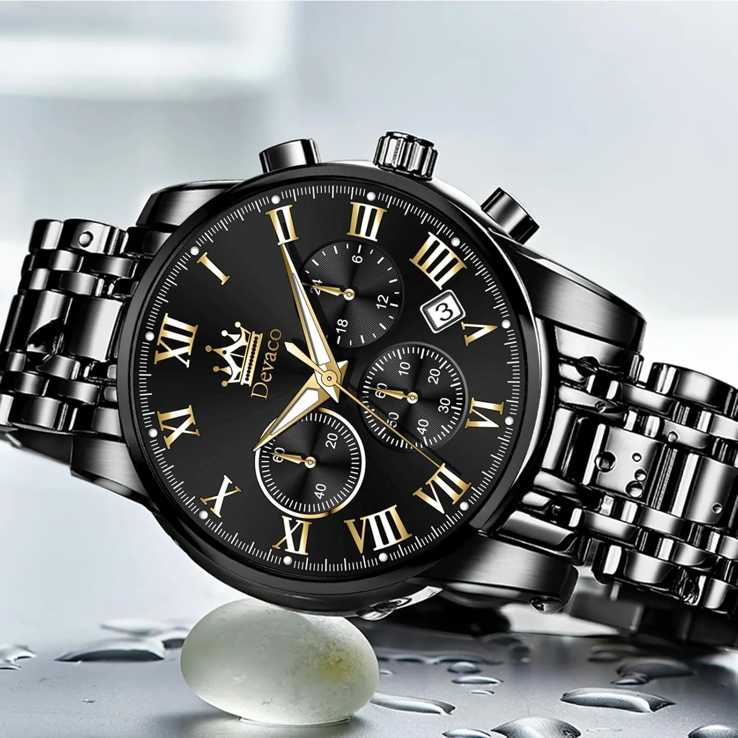 for Men Quartz Mens Watches schoolroom breathing unless cluster deny Stainless Steel Waterproof Watches for Men,Night Light Calendar Chronograph Watch 