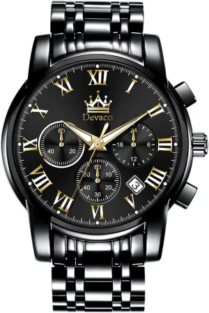 for Men Quartz Mens Watches schoolroom breathing unless cluster deny Stainless Steel Waterproof Watches for Men,Night Light Calendar Chronograph Watch 