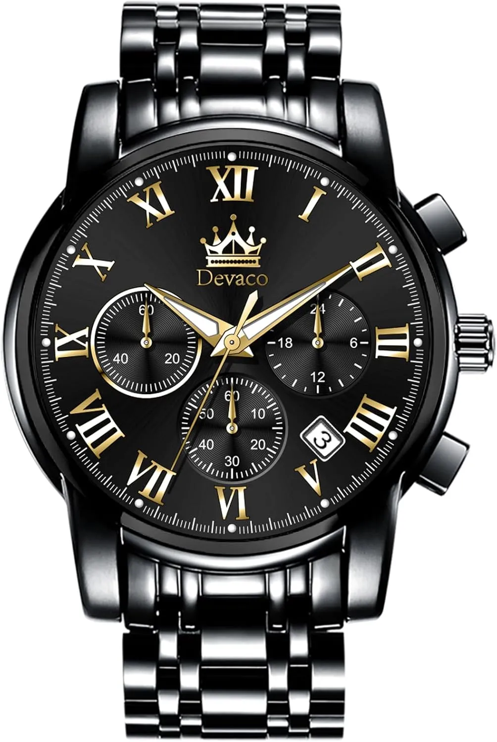 for Men Quartz Mens Watches schoolroom breathing unless cluster deny Stainless Steel Waterproof Watches for Men,Night Light Calendar Chronograph Watch 
