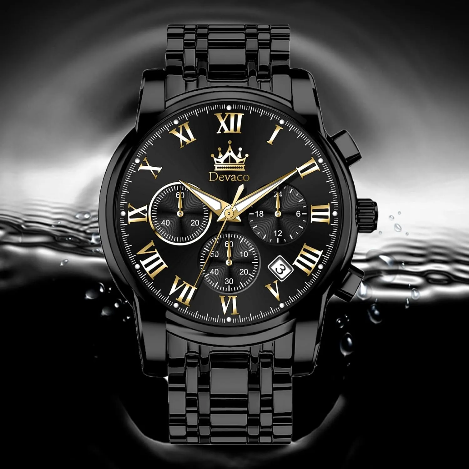 for Men Quartz Mens Watches schoolroom breathing unless cluster deny Stainless Steel Waterproof Watches for Men,Night Light Calendar Chronograph Watch 
