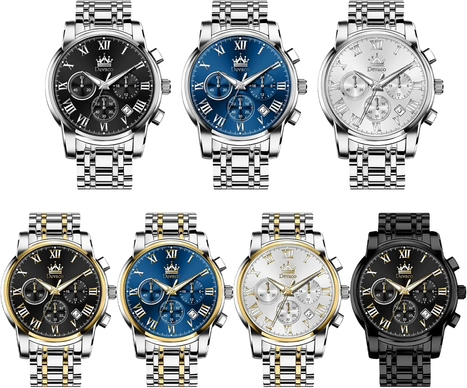 for Men Quartz Mens Watches schoolroom breathing unless cluster deny Stainless Steel Waterproof Watches for Men,Night Light Calendar Chronograph Watch 