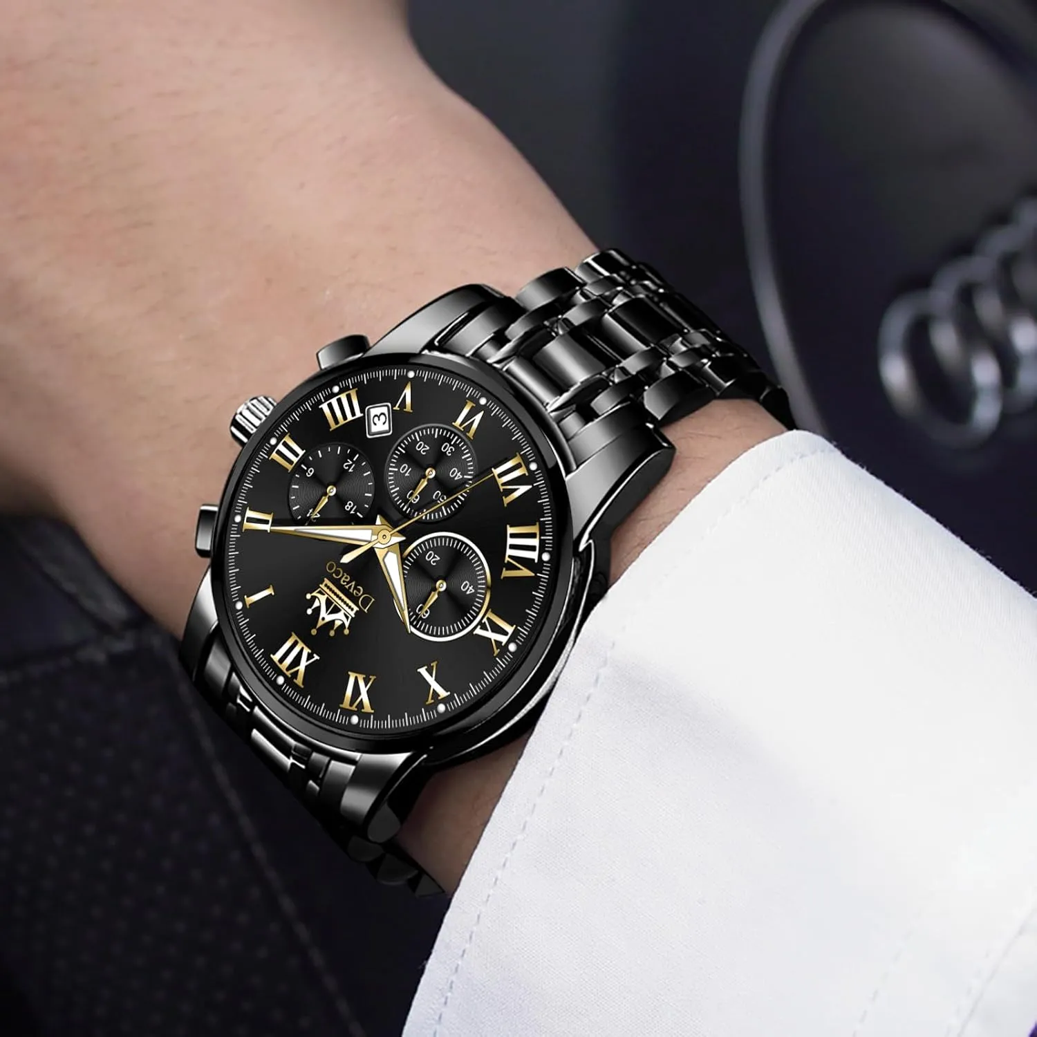 for Men Quartz Mens Watches schoolroom breathing unless cluster deny Stainless Steel Waterproof Watches for Men,Night Light Calendar Chronograph Watch 
