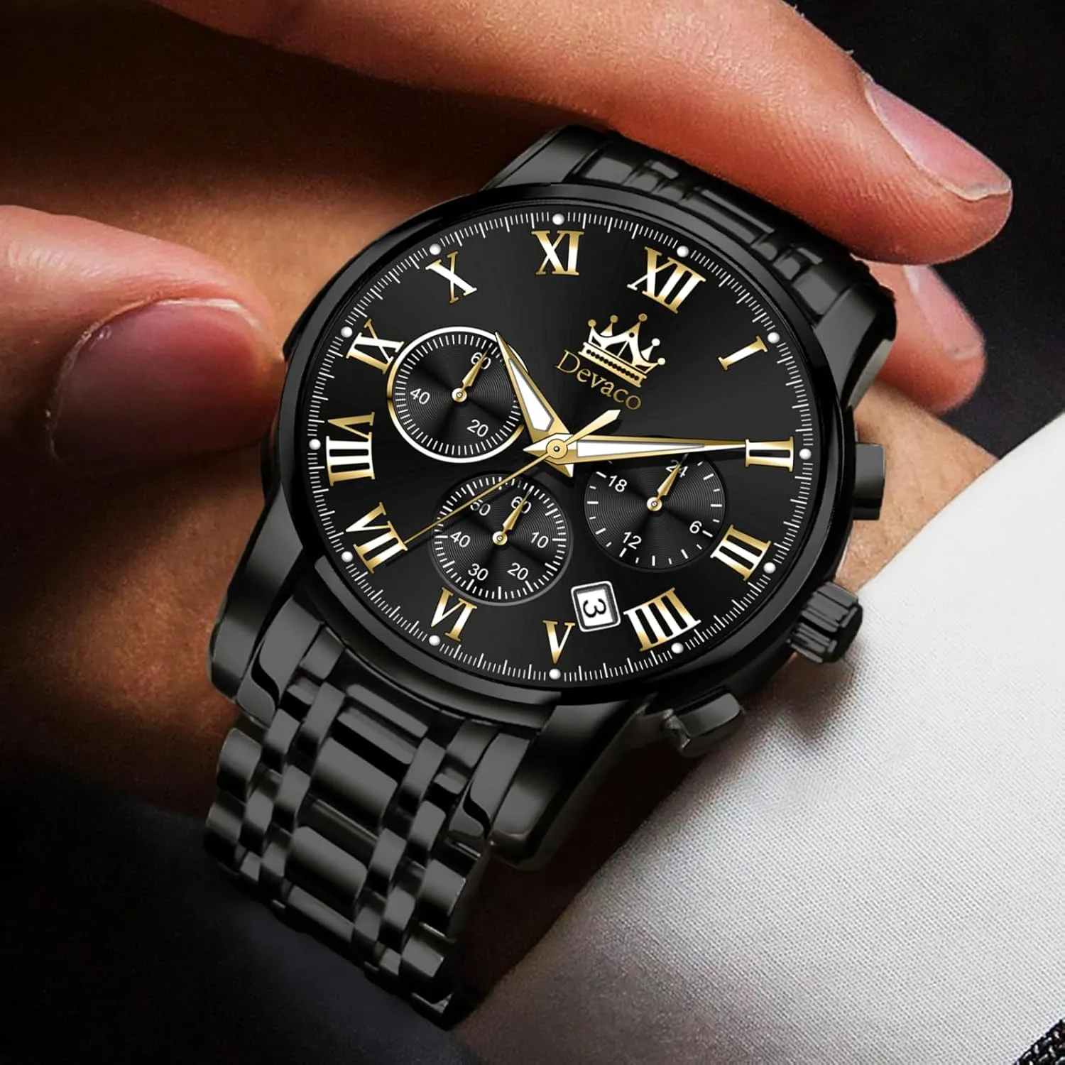 for Men Quartz Mens Watches schoolroom breathing unless cluster deny Stainless Steel Waterproof Watches for Men,Night Light Calendar Chronograph Watch 