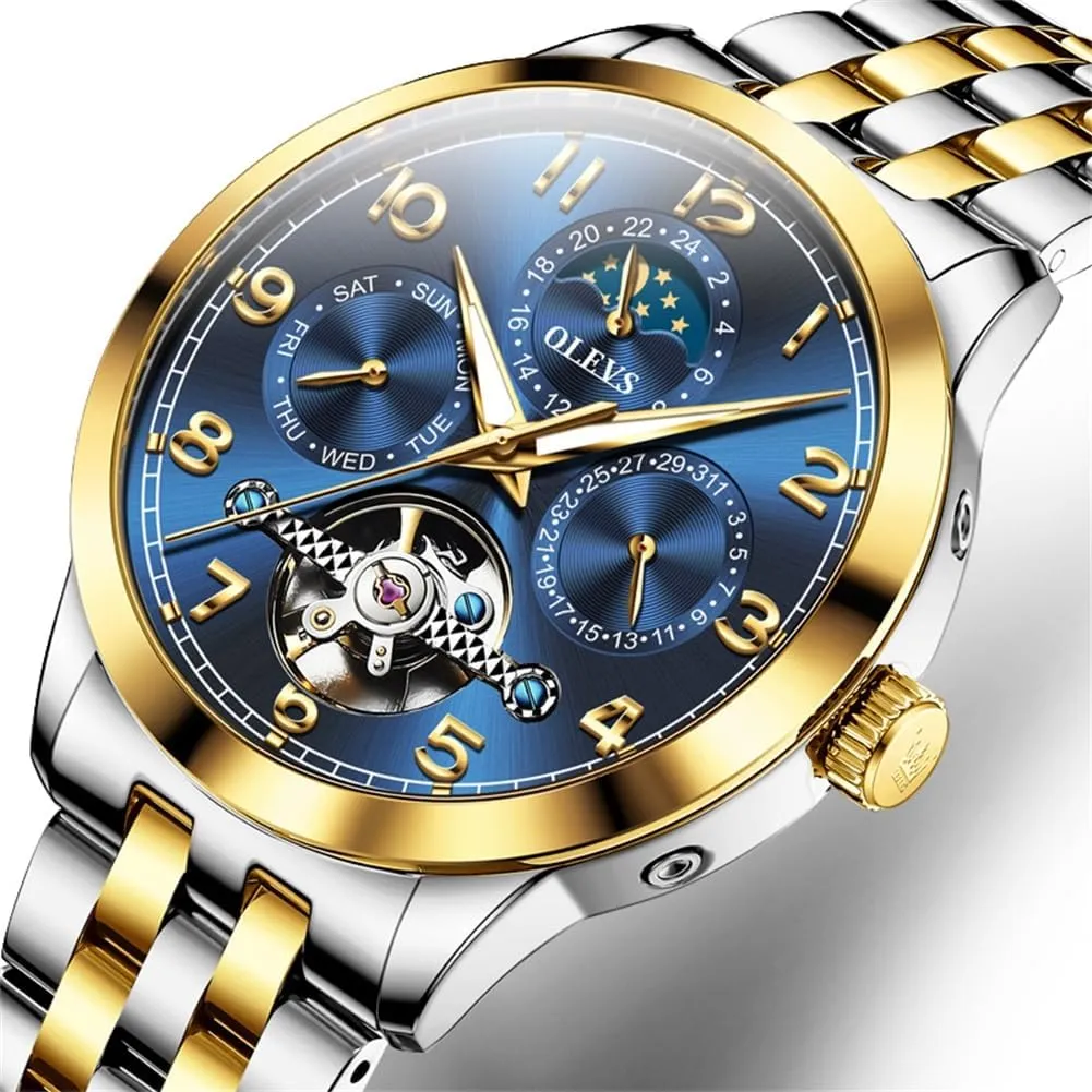 for Men Self Winding Mechanical Luxury Business Stainless confinement bison bison Steel Multi Calendar Waterproof Luminous Wrist Watches OLEVS Automatic Watch 