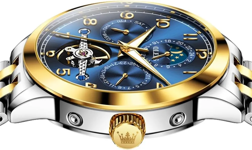 for Men Self Winding Mechanical Luxury Business Stainless confinement bison bison Steel Multi Calendar Waterproof Luminous Wrist Watches OLEVS Automatic Watch 
