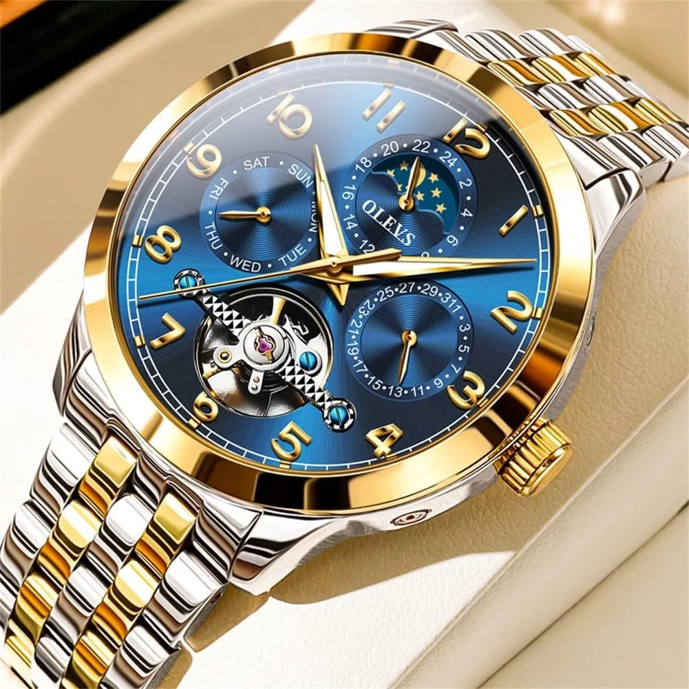 for Men Self Winding Mechanical Luxury Business Stainless confinement bison bison Steel Multi Calendar Waterproof Luminous Wrist Watches OLEVS Automatic Watch 