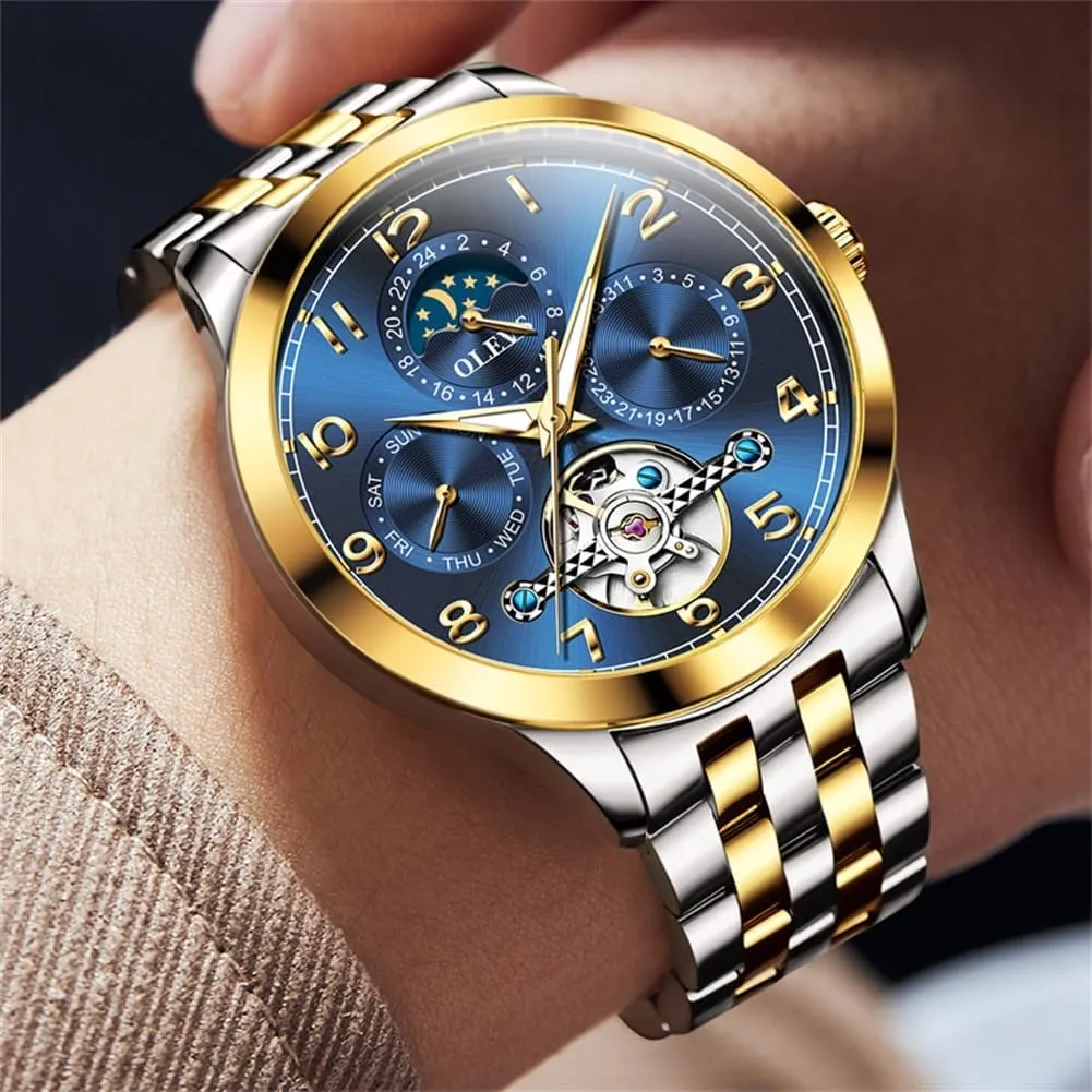 for Men Self Winding Mechanical Luxury Business Stainless confinement bison bison Steel Multi Calendar Waterproof Luminous Wrist Watches OLEVS Automatic Watch 