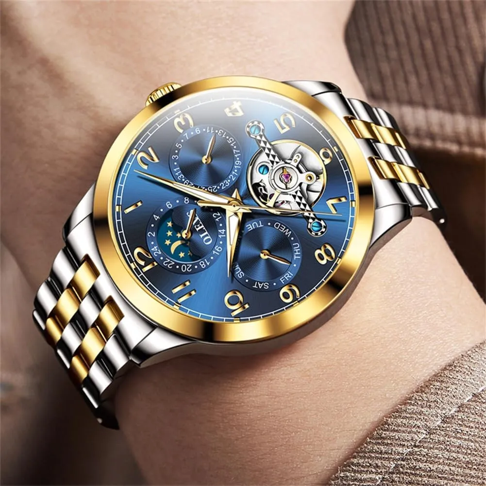 for Men Self Winding Mechanical Luxury Business Stainless confinement bison bison Steel Multi Calendar Waterproof Luminous Wrist Watches OLEVS Automatic Watch 