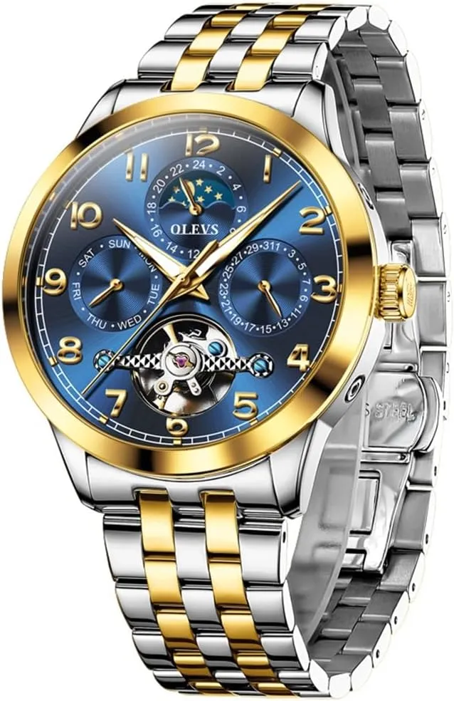 for Men Self Winding Mechanical Luxury Business Stainless confinement bison bison Steel Multi Calendar Waterproof Luminous Wrist Watches OLEVS Automatic Watch 