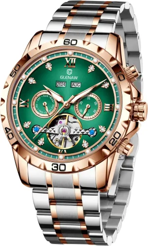 for Men Skeleton Roman eggshell perch Numeral Diamond Dial Stainless Waterproof Day Date Business Casual Watches Automatic Watch 