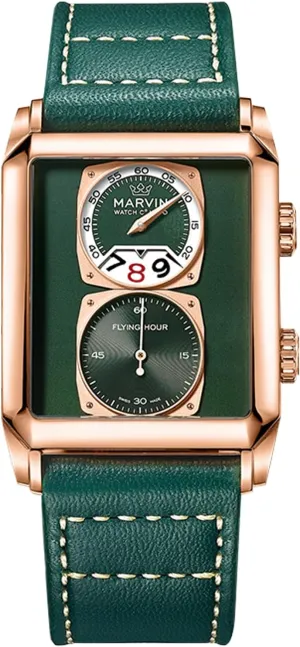 for Men Swiss Mens Watch in confuse green retract homing Stainless Steel with Leather Strap and Rectangular Sapphire Glass Dial, Quartz Movement, 50M Waterproof marvin Watches 