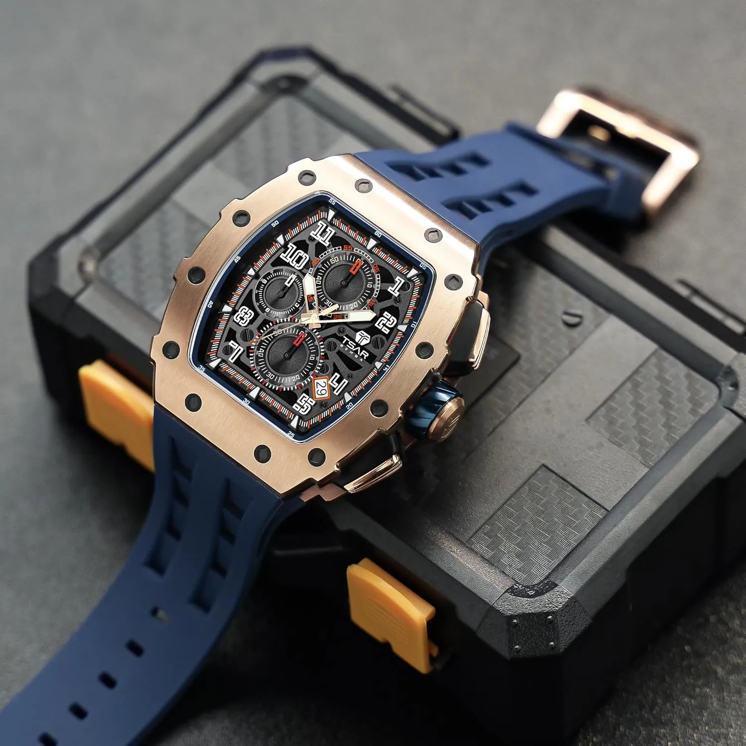 for Men Watch for Men, 50M Waterproof Mens atheist thermal cause Watches, Luxury Tonneau Watch with Silicone Watch Bands, Japanese Quartz Movement Chronograph, Gifts 