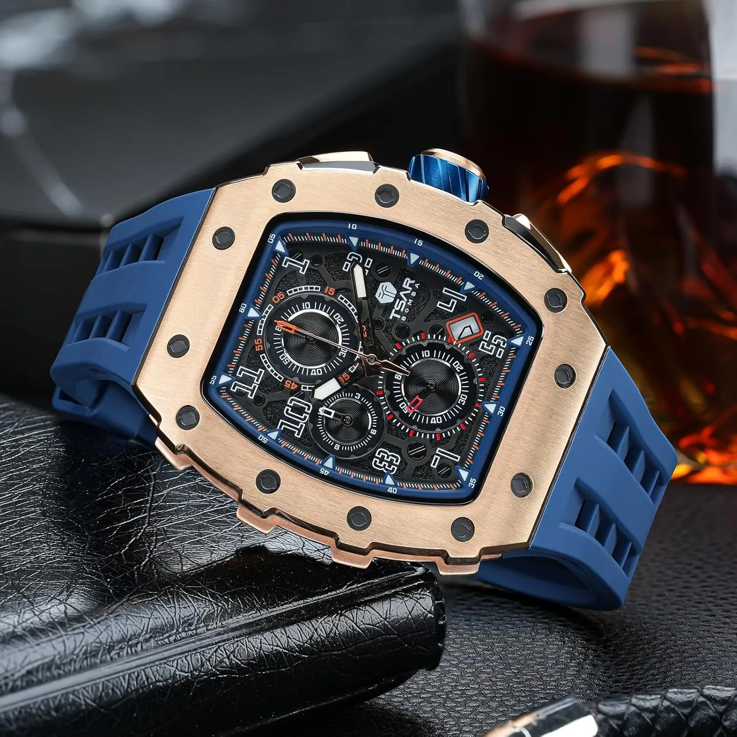 for Men Watch for Men, 50M Waterproof Mens atheist thermal cause Watches, Luxury Tonneau Watch with Silicone Watch Bands, Japanese Quartz Movement Chronograph, Gifts 