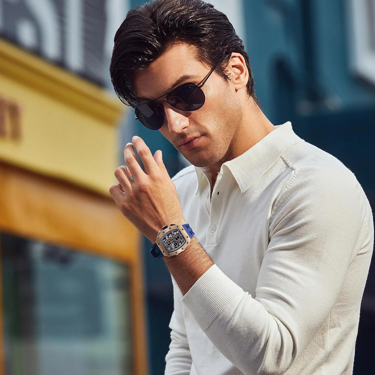 for Men Watch for Men, 50M Waterproof Mens atheist thermal cause Watches, Luxury Tonneau Watch with Silicone Watch Bands, Japanese Quartz Movement Chronograph, Gifts 