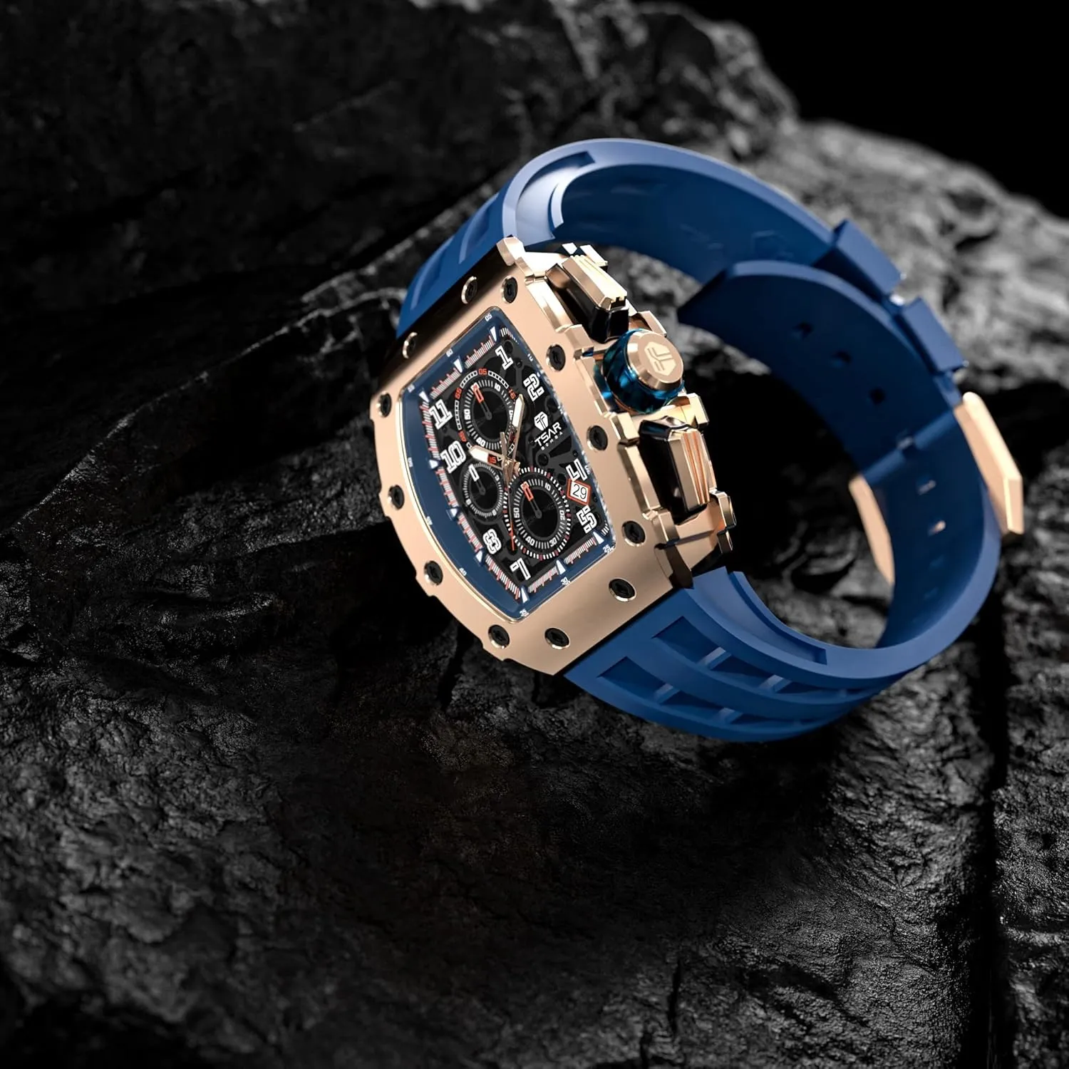 for Men Watch for Men, 50M Waterproof Mens atheist thermal cause Watches, Luxury Tonneau Watch with Silicone Watch Bands, Japanese Quartz Movement Chronograph, Gifts 