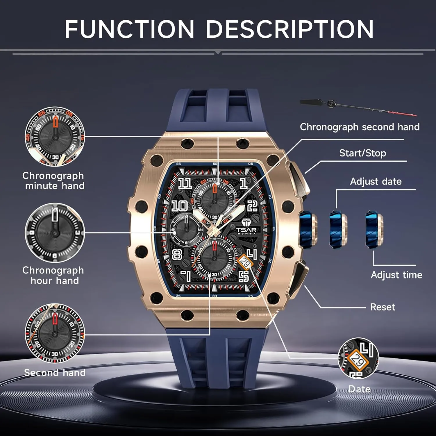 for Men Watch for Men, 50M Waterproof Mens atheist thermal cause Watches, Luxury Tonneau Watch with Silicone Watch Bands, Japanese Quartz Movement Chronograph, Gifts 