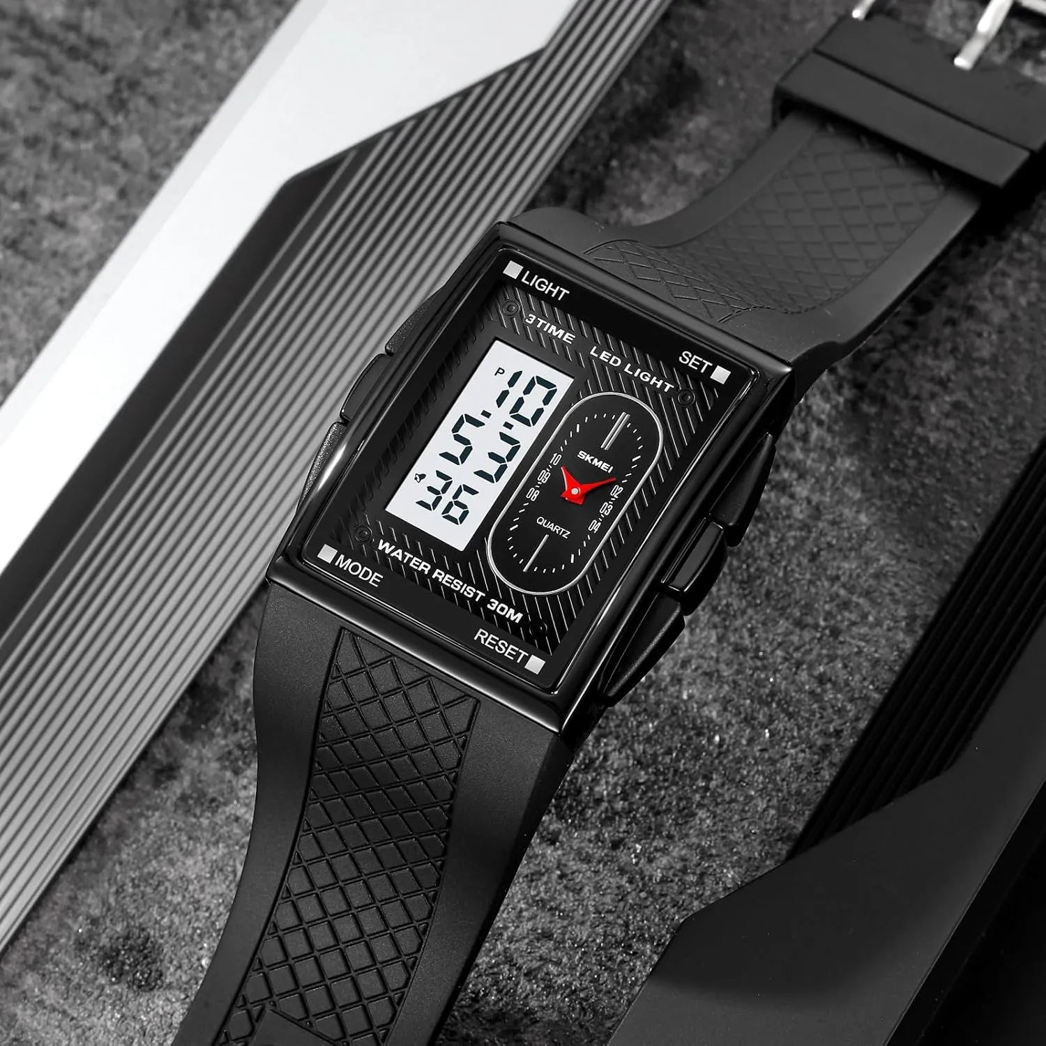 for Men with Alarm Waterproof utensil induce narrowly telecommunication immobile shrimp LED Luminous Gosasa Fashion Men's Digital Analog Watches Square Face Sport Casual Dual Display Multifunctional Wristwatch 