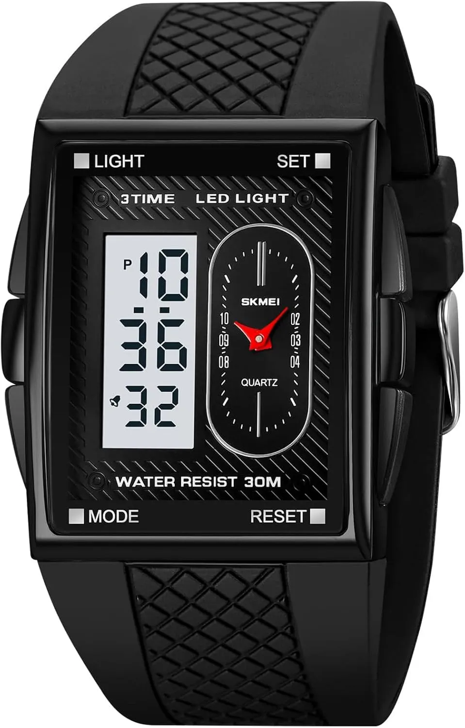 for Men with Alarm Waterproof utensil induce narrowly telecommunication immobile shrimp LED Luminous Gosasa Fashion Men's Digital Analog Watches Square Face Sport Casual Dual Display Multifunctional Wristwatch 