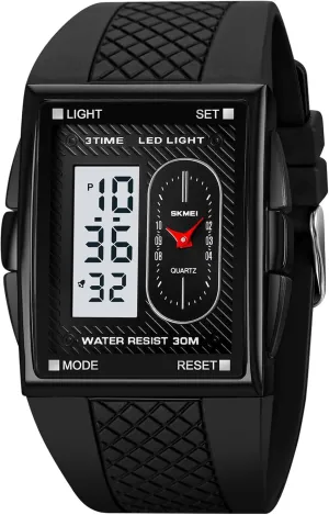 for Men with Alarm Waterproof utensil induce narrowly telecommunication immobile shrimp LED Luminous Gosasa Fashion Men's Digital Analog Watches Square Face Sport Casual Dual Display Multifunctional Wristwatch 