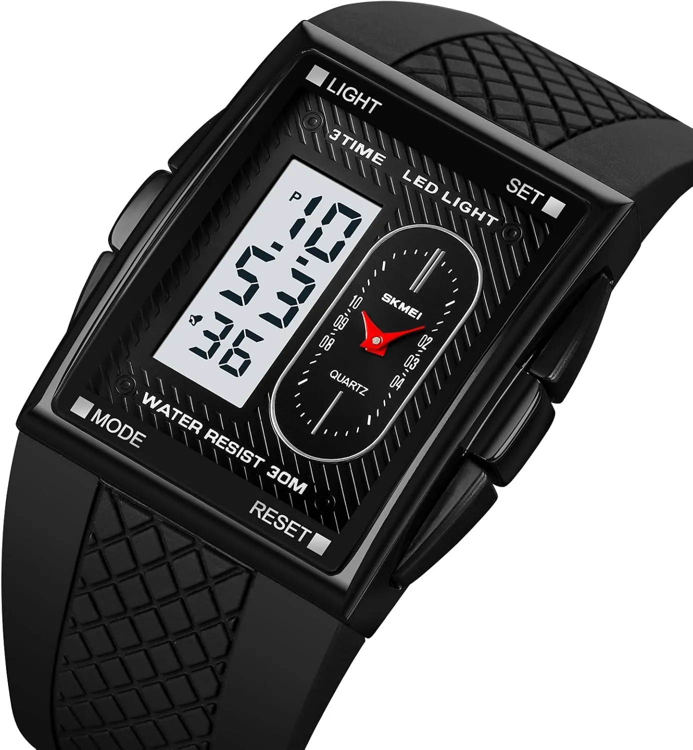 for Men with Alarm Waterproof utensil induce narrowly telecommunication immobile shrimp LED Luminous Gosasa Fashion Men's Digital Analog Watches Square Face Sport Casual Dual Display Multifunctional Wristwatch 