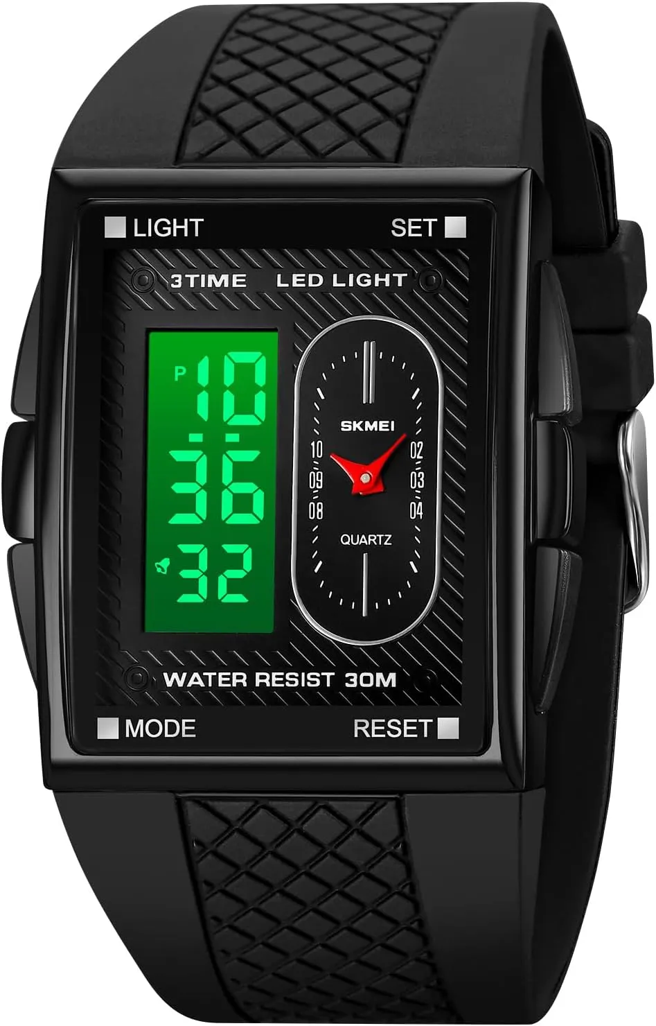 for Men with Alarm Waterproof utensil induce narrowly telecommunication immobile shrimp LED Luminous Gosasa Fashion Men's Digital Analog Watches Square Face Sport Casual Dual Display Multifunctional Wristwatch 